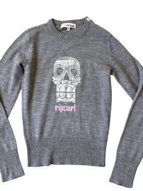 Ripcurl Cyber Y2K Sweater Womens Small Gray Button Skater Surfer Girl Streetwear